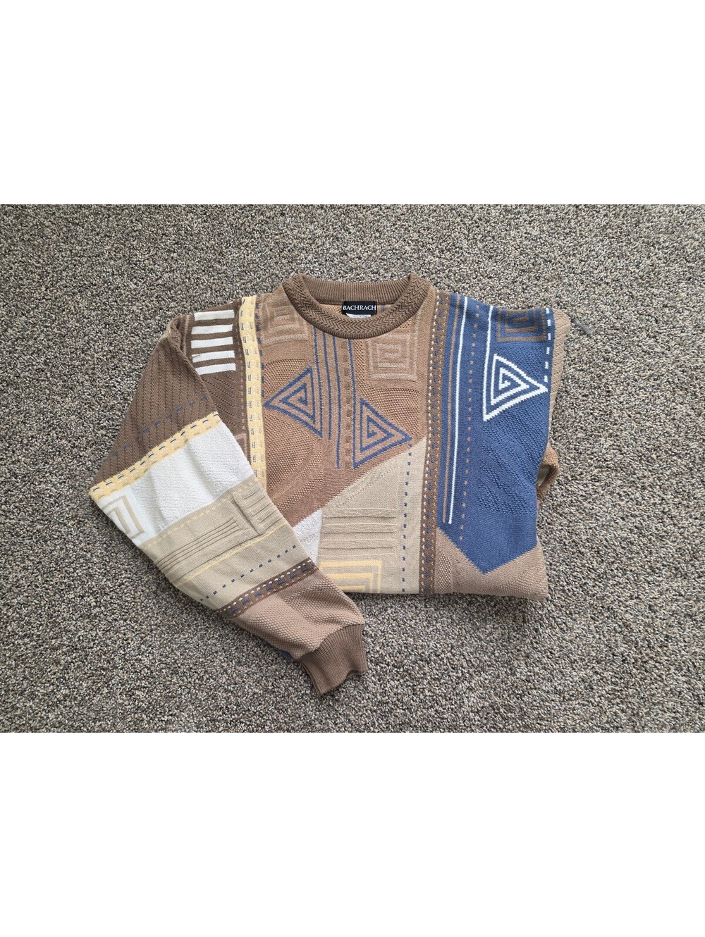 Bachrach Geometric Knit L | 90s Earth Tone Crew